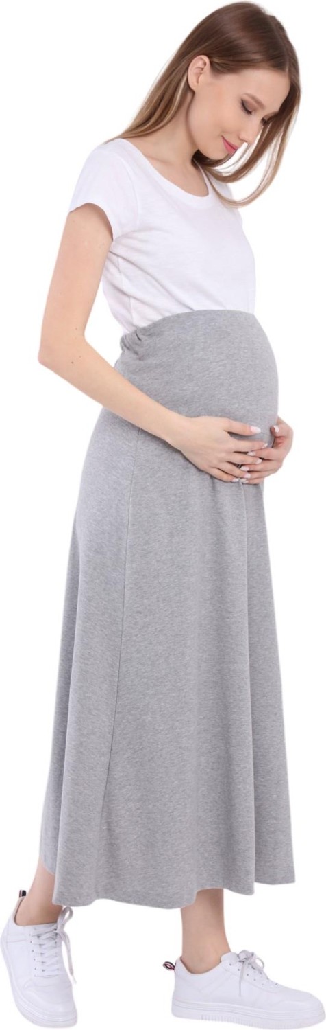 Luvmabelly Gri Hamile Eteği, Ayarlanabilir Bel, %95 Pamuk %5 Elastan, Günlük ve Özel Günlerde Konforlu Kullanım