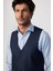 Slim Fit Dar Kesim Fleto Cep 4 Mevsim Çizgili Lacivert Erkek Yelek 2