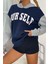 Your Self Oversize Kadın Baskılı Lacivert Kapüşonlu Sweatshirt 2
