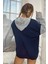 Your Self Oversize Kadın Baskılı Lacivert Kapüşonlu Sweatshirt 4