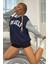 Your Self Oversize Kadın Baskılı Lacivert Kapüşonlu Sweatshirt 5