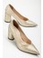 Simetrik Kesim Parlak Gold Kalın Topuk Stiletto 1