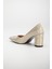 Simetrik Kesim Parlak Gold Kalın Topuk Stiletto 5