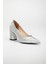 Simetrik Kesim Parlak Gümüş Kalın Topuk Stiletto 4