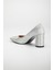 Simetrik Kesim Parlak Gümüş Kalın Topuk Stiletto 5
