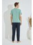 Erkek Yeşil Bisiklet Yaka Kısa Kol Yuvarlak Yaka Cepli Yazlık Pamuklu Pijama Takımı 2