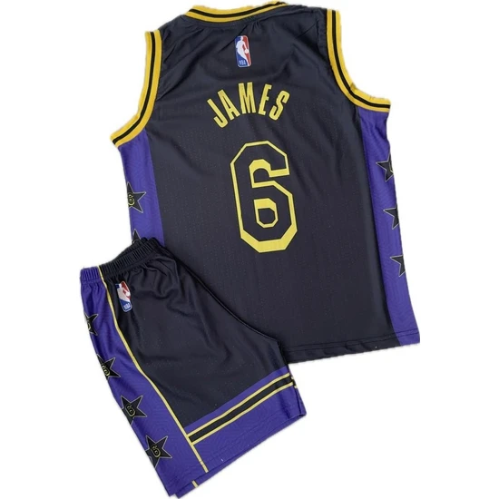 Gökmenspor Basketbol Siyah-Lacivert Çocuk Forması 3 Lü Set James Lakers Ithal Kumaş