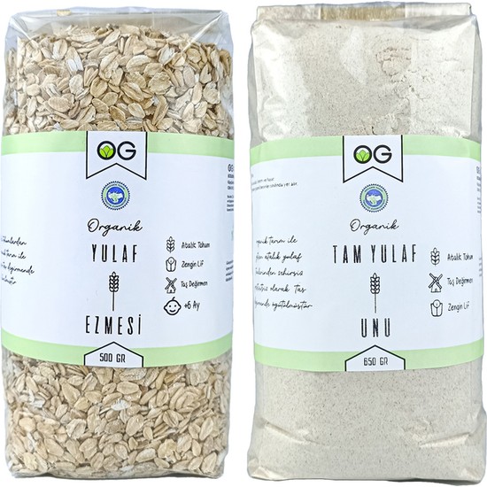 OG natural Organik Yulaf Ezmesi Ve Organik Yulaf Unu Seti +6 Ay 500 gr Ve 650 gr Tahıllı Ek Gıda