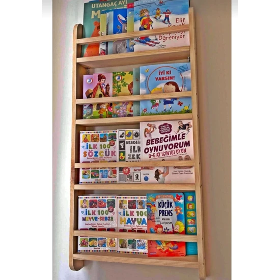 Mirapet Mira Ahşap Montessori Çocuk Odası Kitaplığı Ahşap Ham Verniksiz Doğal Kitaplık 100X50X8 cm