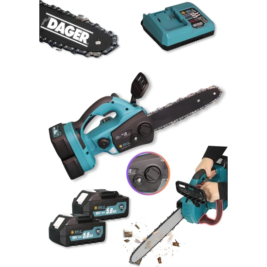 Dager 88 V 5 Ah Çift Akülü 30 cm Palalı Şarjlı Zincirli Ağaç Kesme Hızar Bıçkı Testere Dal Budama Makinesi