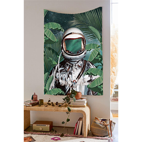 Greendecor Astronot Uzay Yeşillik Dijital Baskı Duvar Örtüsü, Duvar Sanatı, Duvar Dekorasyonu