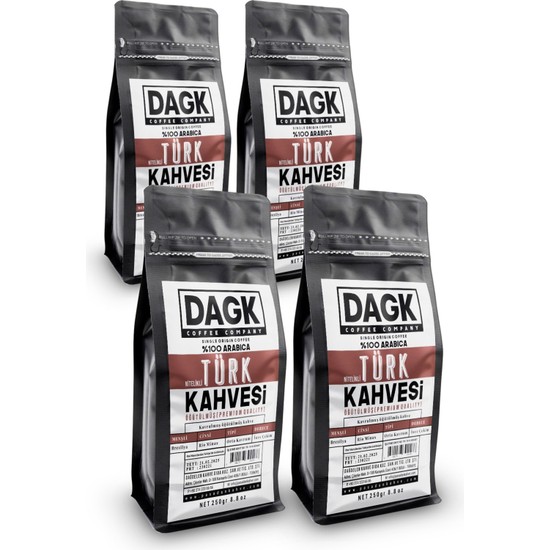 Dagk Nitelikli Türk Kahvesi 4 Adet 250 g Orta Kavrulmuş Arabica Lezzetiyle Taze Çekilmiş