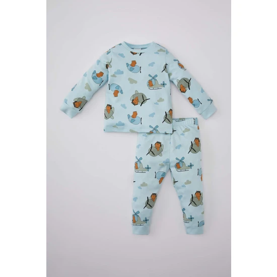 DeFacto Erkek Bebek Ayı Baskılı Uzun Kollu Premium Pijama Takımı B7741A524SP