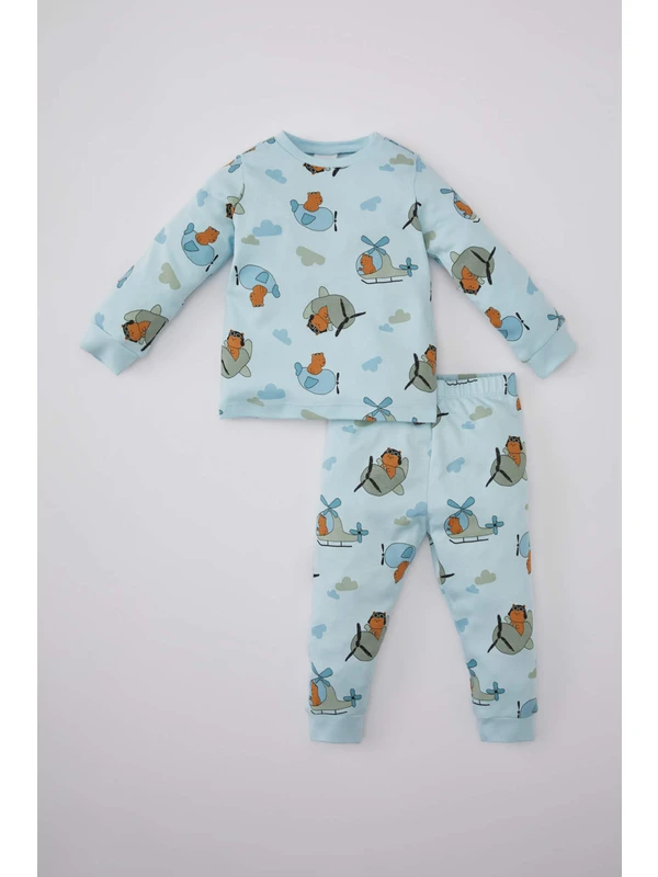 DeFacto Erkek Bebek Ayı Baskılı Uzun Kollu Premium Pijama Takımı B7741A524SP