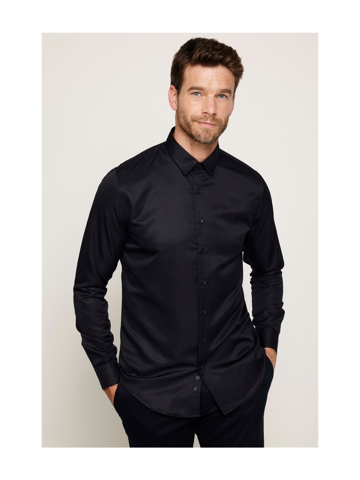 Tudors Slim Fit Uzun Kollu Kolay Ütü Teri Emen Nefes Alan Doku Kravatlık Dört Mevsim Beyaz Erkek Gömlek - Görsel 3