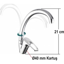 Almital Mobilya Aksesuarlari Schwan Lavabo Bataryası, Krom, Döner Başlı, Çift Su Girişli, 40 mm Kartuşlu, 21 cm