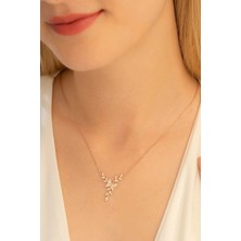 Osmanlı Gümüş Kadın Gümüş Kolye - Rose Altın Kaplama Zirkon Taşlı Kelebek Motifli Gümüş Kolye