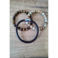Bade Accessories 8 mm Kaplangözü, Jasper, Deri Doğaltaş Bileklik