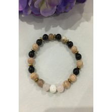Bade Accessories 8 mm Panik Atakk Doğal Taş Bileklik (Güneş Taşı, Dumanlı Kuvars, Ay Taşı, Pembe Kuvars, Hematit)