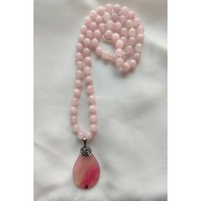 Bade Accessories Pembe Akik Uçlu Pembe Kuvars Doğaltaş Kolye
