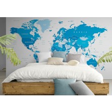 Harita Sepeti Mavi Ingilizce Dünya Haritası Duvar Kağıdı -1051