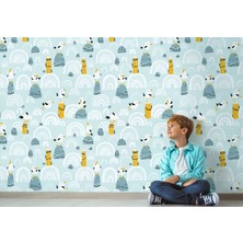 Harita Sepeti Sevimli Kuşlar Desenli Duvar Kağıdı-5739