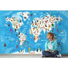 Harita Sepeti Çocuk Odası Duvar Kağıdı Hayvan Desenli Eğitici Öğretici Duvar Kağıdı-1074