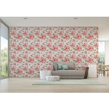 Harita Sepeti Pembe Çiçek ve Yaprak Desenli Duvar Kağıdı-5588