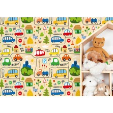 Harita Sepeti Sevimli Trafik Desenli Öğretici Çocuk Odası Duvar Kağıdı-5757