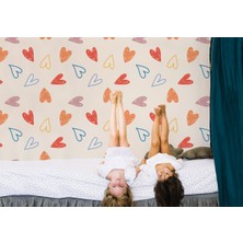 Harita Sepeti Renkli Kalp Desenli Kız Çocuğu Odası Duvar KAĞIDI-5769