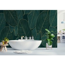 Harita Sepeti Büyük Tropikal Yeşil Yapraklar Desenli Duvar Kağıdı-5618