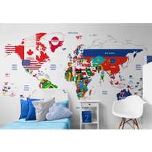 Harita Sepeti Bayraklı Dünya Haritası Duvar Kağıdı Eğitici Öğretici Detaylı-1043