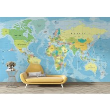 Harita Sepeti Ingilizce Dünya Haritası Duvar Kağıdı Okyanuslu Eğitici Detaylı-1079