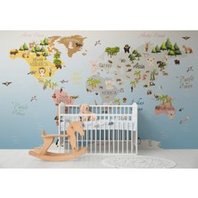 Harita Sepeti Dünya Haritası Çocuk ve Bebek Odası hayvanlar Alemi Duvar Kağıdı-3824