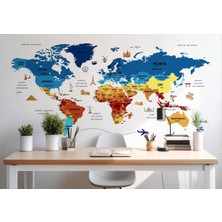 Harita Sepeti Türkçe Dünya Haritası Duvar Kağıdı Ülke-Başkentli Öğretici ve Sembollü-2266