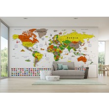 Bayraklı Dünya Haritası Duvar Kağıdı Ingilizce Eğitici ve DETAYLI-2823