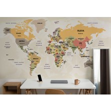 Harita Sepeti Türkçe Dünya Haritası Duvar Kağıdı Ülke Başkentli ve Okyanus Detaylı TABLO-2744