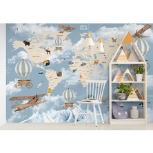 Harita Sepeti Çocuk ve Bebek Odası Duvar Kağıdı Hayvanlar Alemi Eğitici ve Öğretici -1106