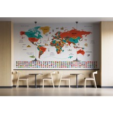 Harita Sepeti Türkçe Dünya Haritası Ülke Bayrak ve Başkentli Duvar KAĞIDI-1922