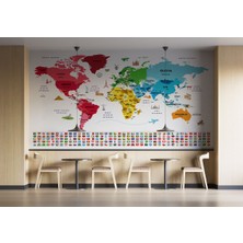 Harita Sepeti Türkçe Dünya Haritası Ülke Bayrak ve Başkentli Duvar KAĞIDI-1958