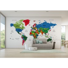 Harita Sepeti Türkçe Dünya Haritası Dekoratif Duvar Kağıdı Son Derece Detaylı-1635