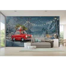 Harita Sepeti Noel Baba ve Küçük Kırmızı Retro Arabası Duvar Kağıdı-3752