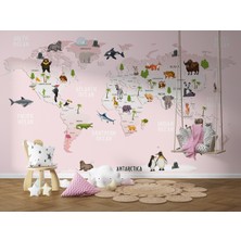 Harita Sepeti Dünya Haritası Çocuk ve Bebek Odası hayvanlar Alemi Duvar KAĞIDI-3795