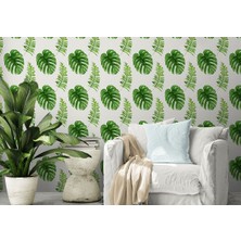 Harita Sepeti Tropikal Yaprak Desenli Duvar Kağıdı-5579