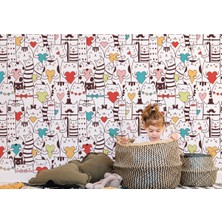 Harita Sepeti Renkli Aşk Dolu Kediler Duvar Kağıdı-5704