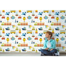 Harita Sepeti Renkli Taşıtlar Desenli Duvar KAĞIDI-5707