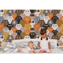 Harita Sepeti Sevimli Renkli Kediler Desenli Duvar Kağıdı-5745