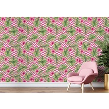 Harita Sepeti Tropikal Çiçekli Ağaç Yaprakları Duvar Kağıdı-5572