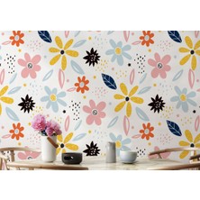 Renkli Soyut Çiçek Tasarım Duvar KAĞIDI-5520