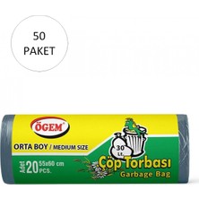 Ögem Orta Boy Çöp Torbası 55 x 60 cm 20'li Rulo x 50 Paket = 1000 Adet Mavi